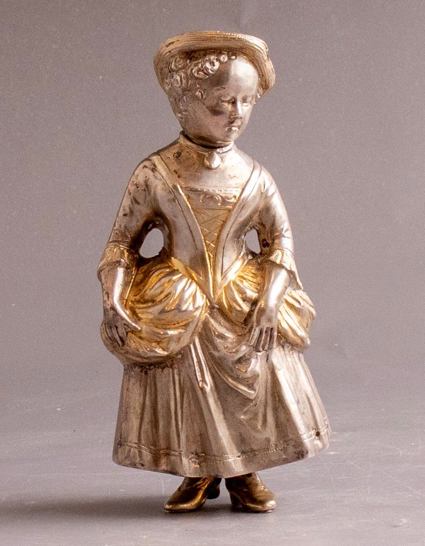 German Silver Figurine, Augsburg. 19th century German (Augsburg) silver figurine/spice box. 