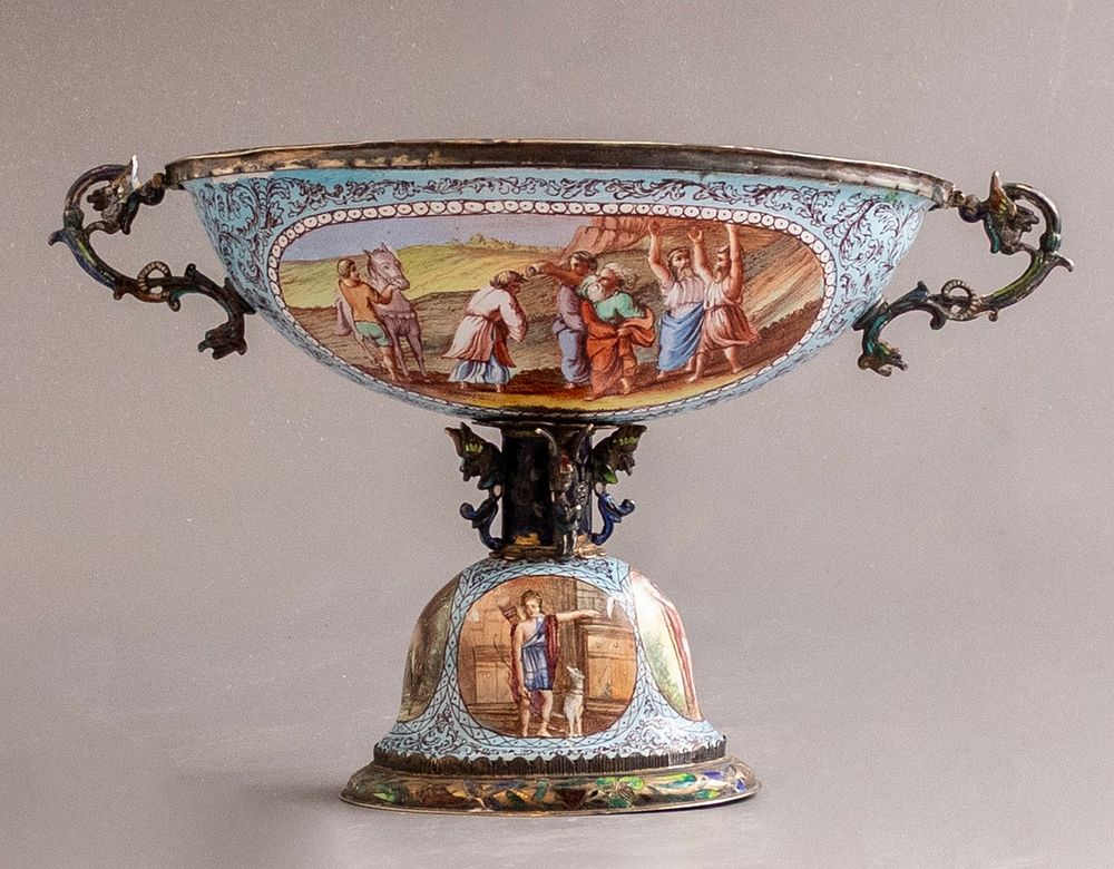 Viennese Enameled Silver Tazza. Viennese silver tazza, from the second half of the 19th century. 