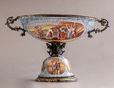 Viennese Enameled Silver Tazza. Viennese silver tazza, from the second half of the 19th century. 