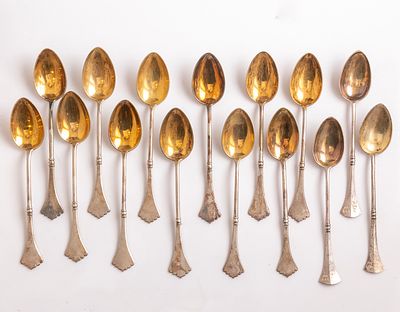 Russian Silver Spoons. Set of 12 Russian 84 silver spoons and another 3. Length: 14.5 cm, total 