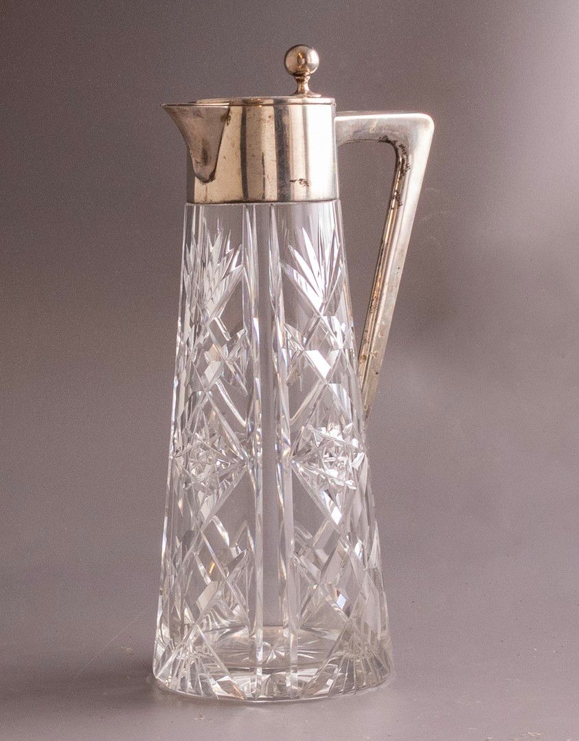 German Silver & Crystal Pitcher, Posen. Early 20th century German silver and crystal pitcher by 