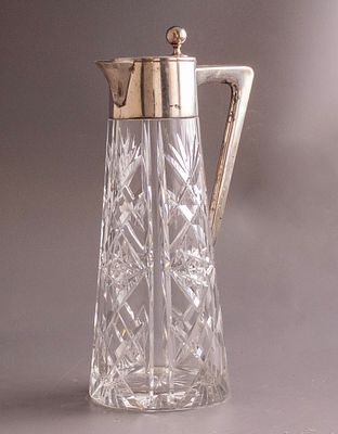 German Silver & Crystal Pitcher, Posen. Early 20th century German silver and crystal pitcher by 