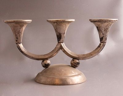 Polish Silver Candlestick. Silver candle holder, Poland. Length: 33 cm, weight: 498g. Hallmarked.