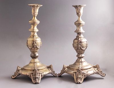European Silver Candlesticks. Pair of European silver candlesticks, circa 1900. Embossed with 