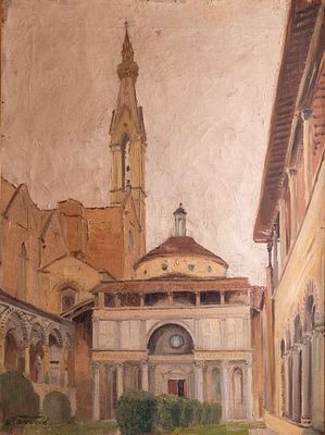 Alexander Baerwald (1877-1930), Pazzi Chapel, oil on canvas, 61X49 cm, Signed. Cracks to paint