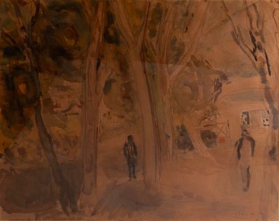 Avigdor Stematsky (1908-1989), Figures on landscape, watercolors on paper, 33X42 cm, Signed.