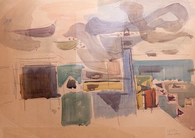 Avigdor Stematsky (1908-1989), Landscape, watercolors on paper, 48X68 cm, Signed. Minor flaws