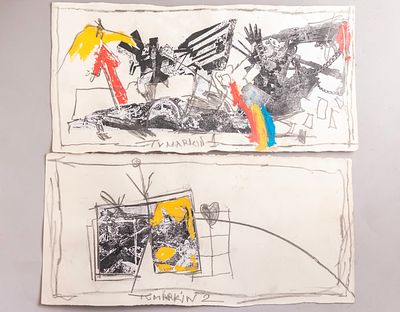 Igael Tumarkin (1933-2021), Lot of 2 works, Untitled, collage and mixed media on paper, 17X35