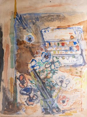 Yehezkel Streichman (1906-1993), Flowers, 1983, watercolors on paper, 60X45 cm, Signed and dated.