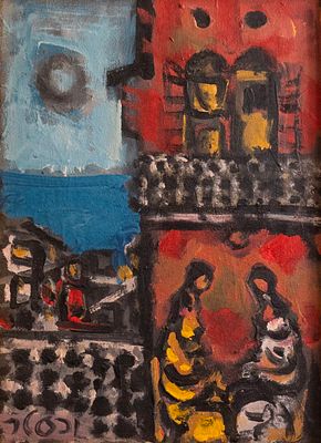 Jacob Wexler (1912-1995), Figures, oil on canvas, 73X60 cm, Signed, Signed again on verso.