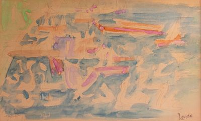 Marcel Janco (1895-1984), Boats and Swans, watercolors on paper, 19X31 cm, Signed.