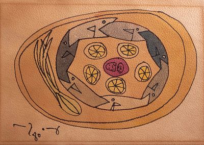 Amos Keinan (1927-2009), Fish, 1980, colored felt-tip pens on paper, 17X24 cm, Signed and dated.