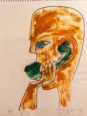 Amos Keinan (1927-2009), Figure, 1990, mixed media on paper, 30.5X23 cm, Signed and dated.