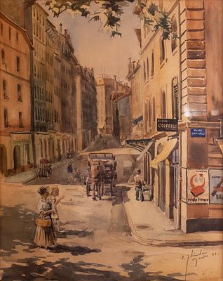Emil Zbinden (1908-1991), Street view in Geneva, 1943, watercolors on paper, 45.5X36.5 cm