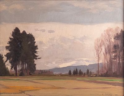 Emil Schulze (1863-1930), Landscape, 1918, oil on board, 28X35 cm, Signed and dated.