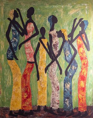 Philippe Ouassa (b. 1936), Figures, oil on canvas, 76X60.5 cm, Signed.