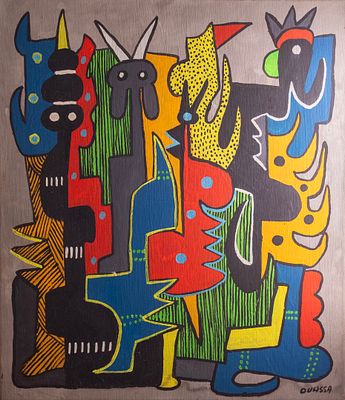 Philippe Ouassa (b. 1936), Abstract Composition, oil on canvas, 70X60 cm, Signed.