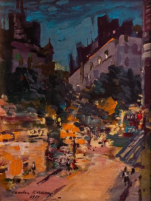 Konstantin Korovin (1861-1939), Paris at night, 1929, oil on cardboard, 28X22 cm, Signed and dated.