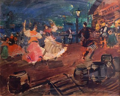 Konstantin Korovin (1861-1939), Dancers in Paris, oil on cardboard, 33X41 cm, Signed