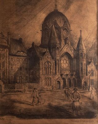 Walter Koschnitzky (1890-1956), The Königsberg Synagogue, 1917, etching, 38X30 cm, Signed and