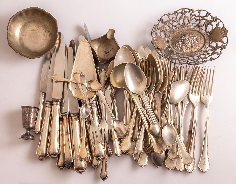 German Silver cutlery Set. 800 Silver cutlery set (partial) for 6 people, Germany. Consisting of 