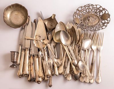 German Silver cutlery Set. 800 Silver cutlery set (partial) for 6 people, Germany. Consisting of