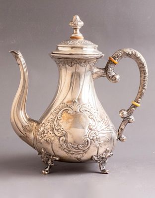 Austro-Hungarian silver kettle. An Austro-Hungarian silver kettle, decorated with reliefs of