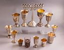 Silver Kiddush Cups & Menorah. Lot of silver kiddush cups, various sources including Russia. In Image - 1
