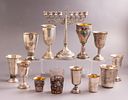 Silver Kiddush Cups & Menorah. Lot of silver kiddush cups, various sources including Russia. In Image - 2