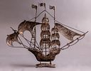 Galleon Nef Model, Silver & Enamel. A Portuguese silver Galleon ship model, in filigree work Image - 1