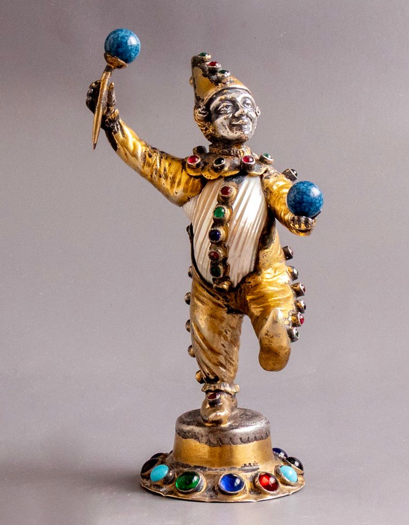 German Silver Figurine, 19th century. German silver figurine of an Arlecchino, 19th century. 