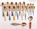 Enameled Silver Teaspoons. Lot of 3 sets of 6 Norwegian enameled silver sterling tea spoons Image - 1