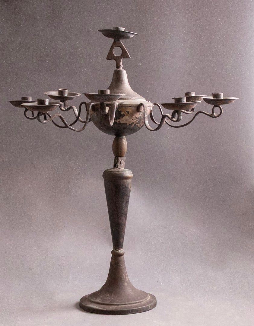Iraqi Silver Hanukkah Menorah, Baghdad, c. 1940. Can also be hung on the wall. Height (when 