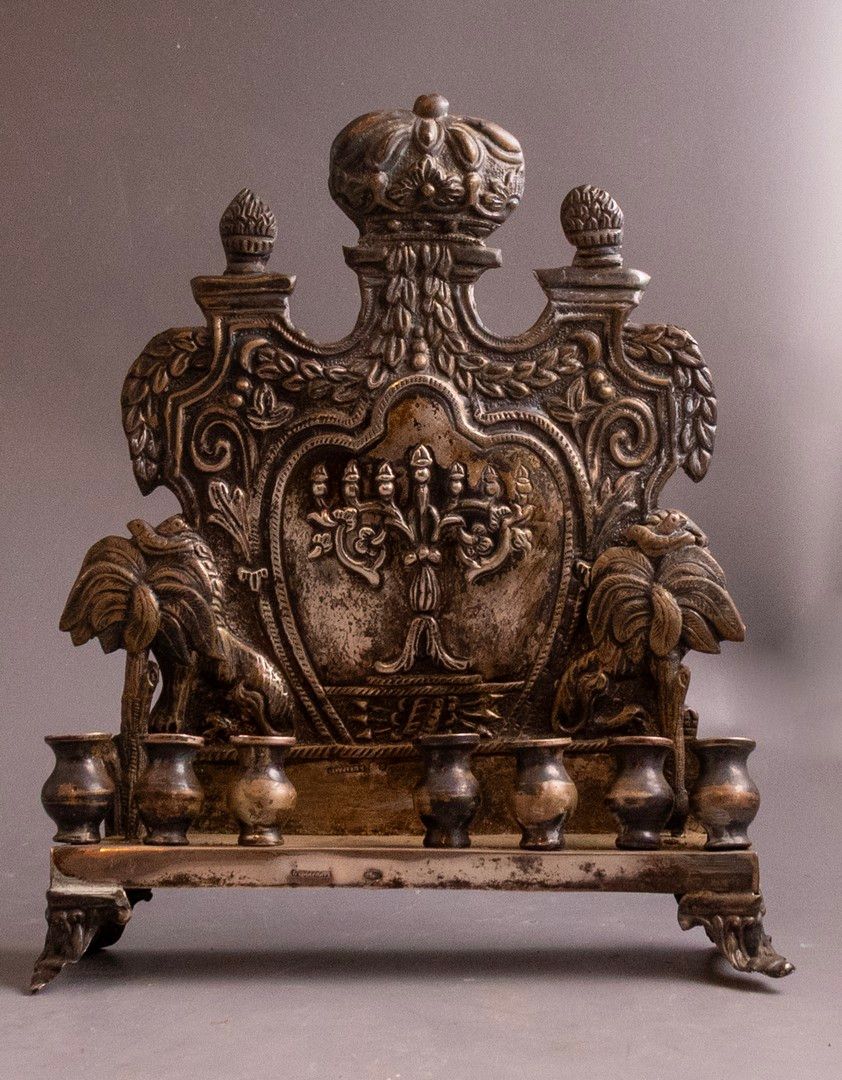 Russian Silver Hanukkah Menorah. Late 19th century 84 silver Hanukkah Menorah by B. Shkarlat 