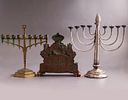 German Menorahs. Lot of 3 German menorahs, various materials including brass, copper and silver Image - 1