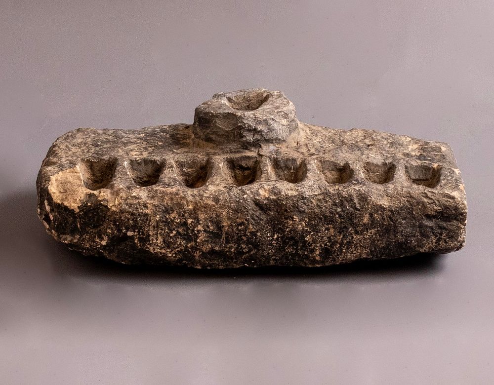 Antique Yemenite Stone Carved Oil Lamp. Antique Yemenite stone carved oil Hanukkah Menorah. 