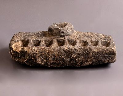 Antique Yemenite Stone Carved Oil Lamp. Antique Yemenite stone carved oil Hanukkah Menorah.
