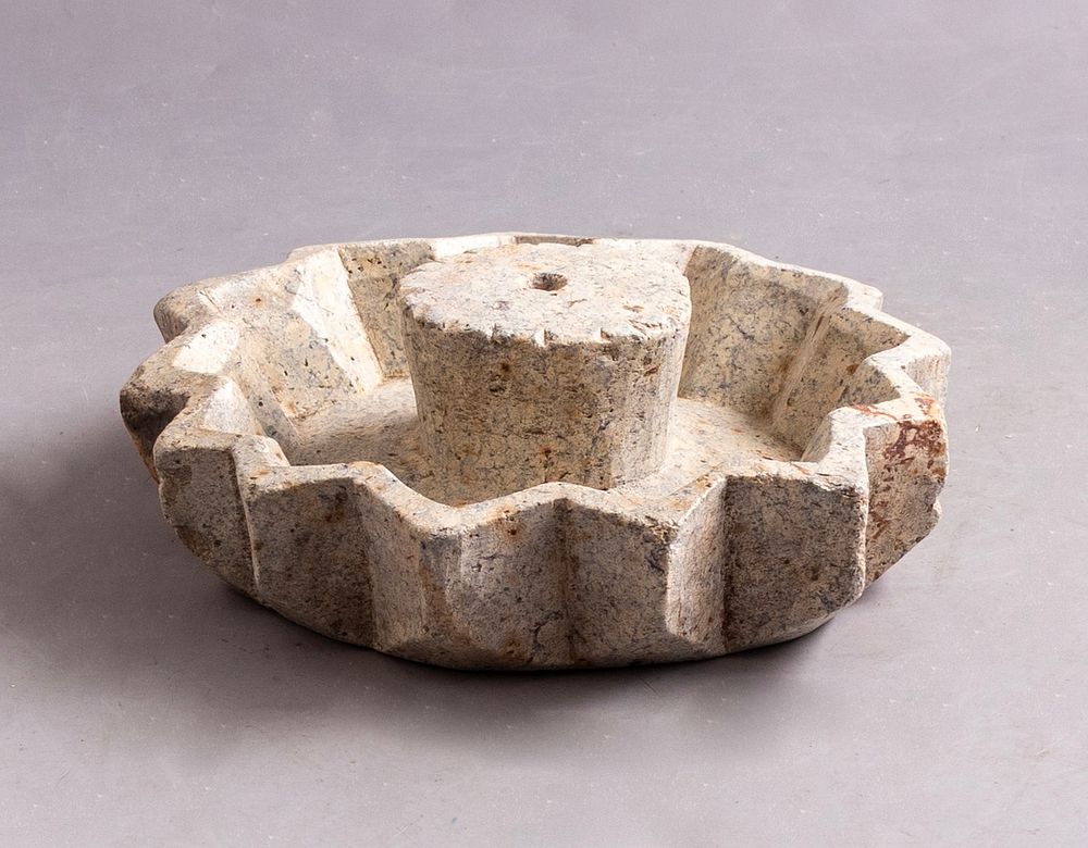 Antique Yemenite Stone Carved Oil Lamp. Antique Yemenite Alabaster carved oil lamp. Diameter: 