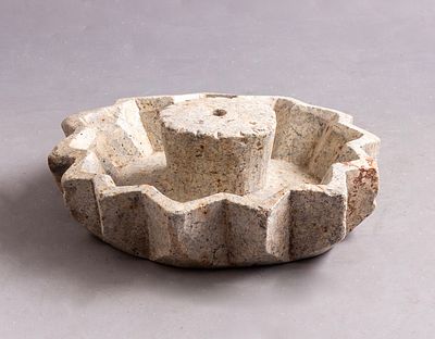 Antique Yemenite Stone Carved Oil Lamp. Antique Yemenite Alabaster carved oil lamp. Diameter: