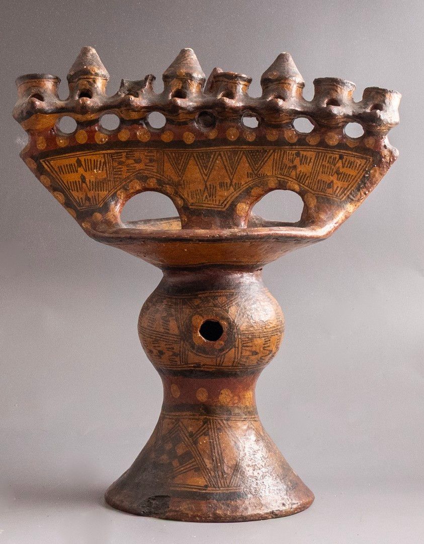 Terracotta Menorah, North Africa. North African Terracotta Sabbath lamp, probably from Libya 