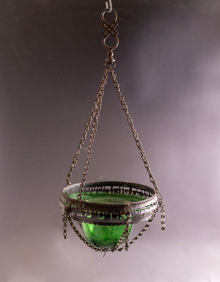 North African Memorial Shabbat Lamp. North African Silver and glass memorial lamp for Shabbat 