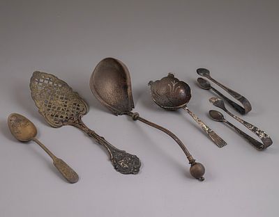 Silver Serving Utensils. Lot of 6 silver serving utensils, various origins and makers including 