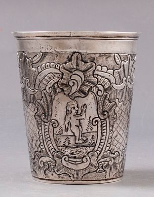 Silver Cup, Germany. C. 1800 Silver cup, probably German. Decorated with a figure, a building 