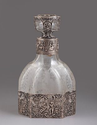 Silver & Glass Decanter, Hanau. German crystal and silver decanter by Wolf & Knell, Hanau, 19th 