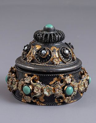 Silver Box. Sterling silver Box, decorated with gilding and enamel work, set with pearls and 