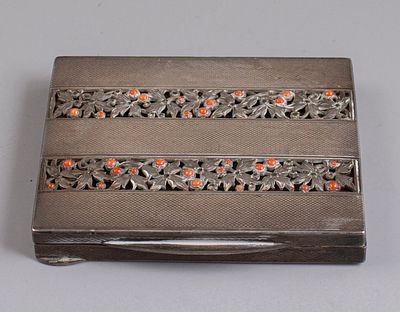 Austrian Silver Compact. Austrian silver compact, decorated with open work of floral motifs and 