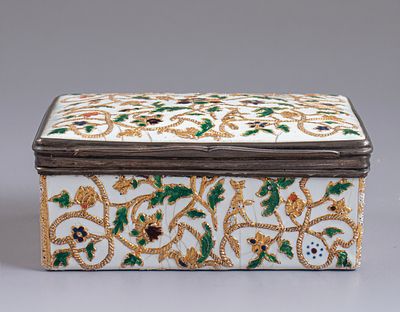 French Silver Snuff Box. French silver snuff box, 18th century. Gilt and partially enameled. 