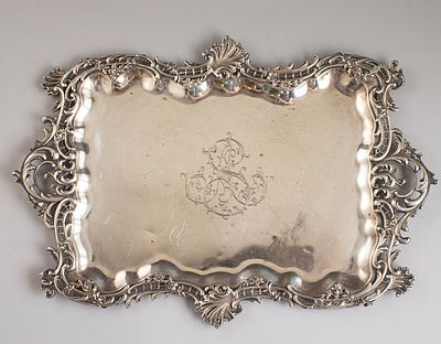 Rococo Silver Tray, France. French silver tray, circa 1850. Decorated with rich floral and 