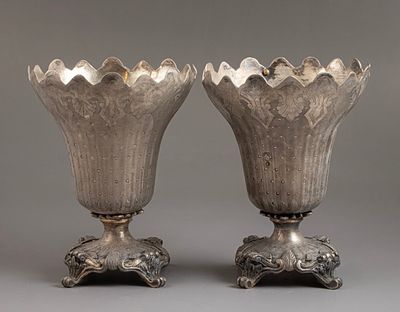 Ottoman Silver Spoon Holders. Pair of Ottoman silver spoon holders, circa 1900. Decorated with 