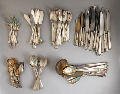 Silver Cutlery, Posen. Lot of 800 silver cutlery by Posen, Germany. Including forks, spoons 